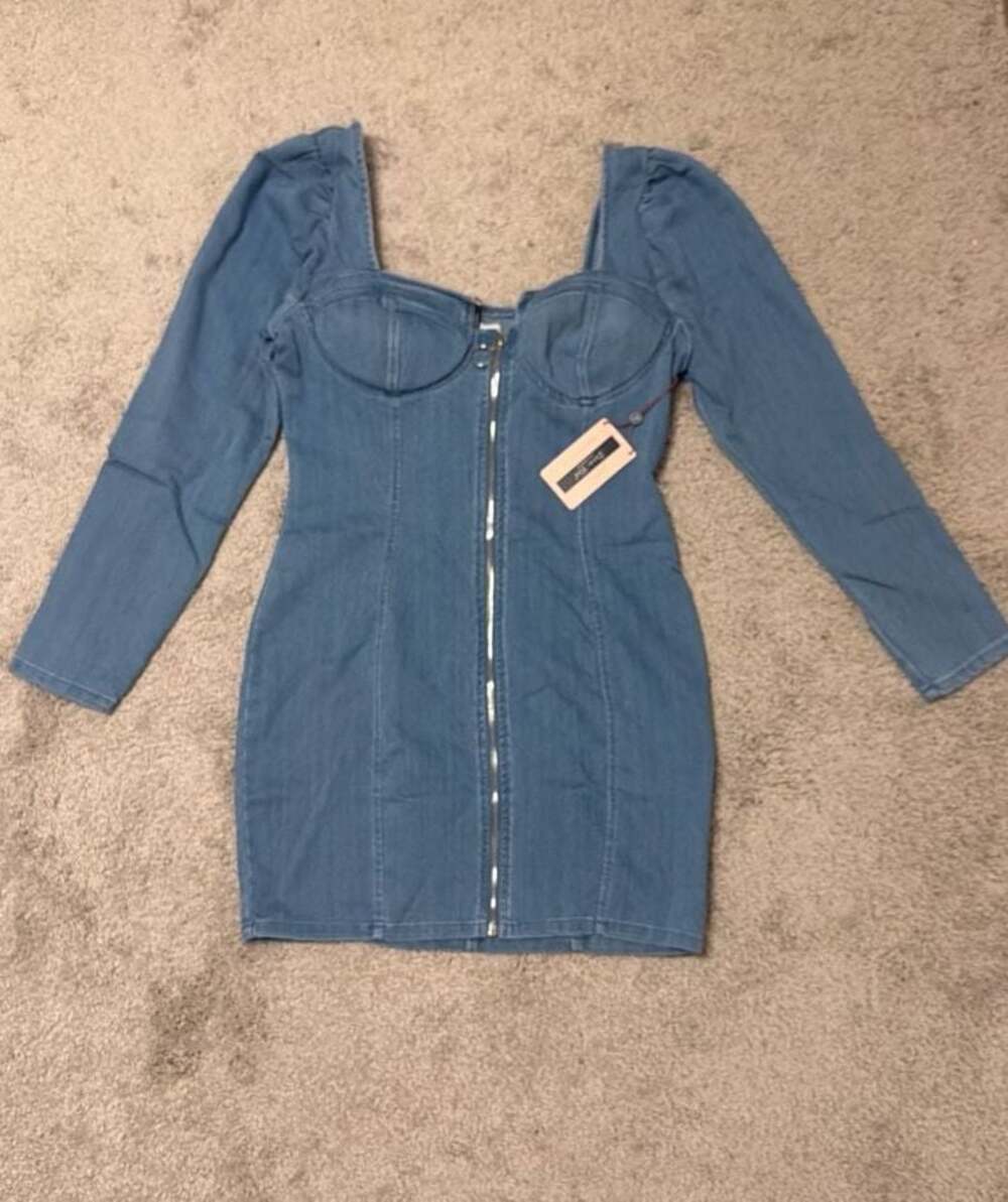 Zip Front Bustier Denim Mini Dress